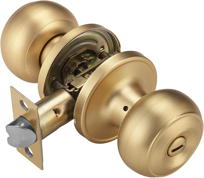 Gold Door Knobs for Privacy, Brass Door Knob Interior for Bath & Bedroom with Turn Lock
