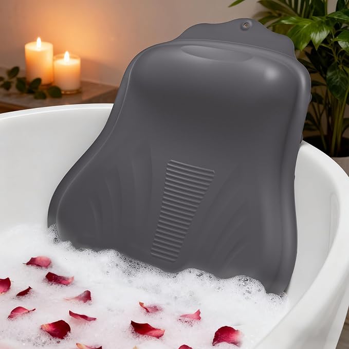 Bath Pillow for Tub, Adjustable Silicone Bathtub Pillows for Head and Neck, 0"–2.3" Neck Support, 34 Suction Cups, Easy to Clean, No Machine Wash Needed (Dark Gray)