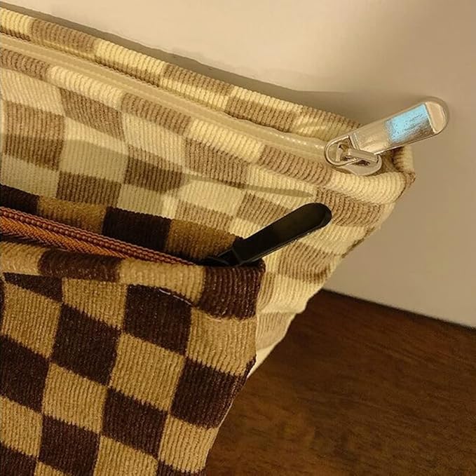 SxoSyo Checkered Cosmetic Bags, Canvas Makeup Bag Purse, Beige