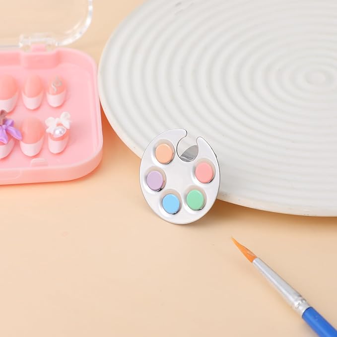 Piriuuo 4 Pack Mini Nail Art Palette, Nail Polish Mixing Plate Metal Manicure Palettes Tools with Finger Rings Nails Art Tools Makeup Palette for Mixing Nail-Art Foundation Cosmetic