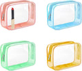 CarryEpic Clear Makeup Bag (4 Packs), Small TSA Approved Toiletry Bags for Traveling Small Size Cosmetic Storage Pouches for Women Organizer with Zipper Pink Orange Green Blue