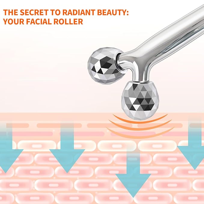 InfiniteRelax Metal Facial Roller Massager, 3D Cooling Face Massage Tool for Reduce Puffiness, Remove Eye Wrinkles, Face Lifting, Increase Firmness, Anti-Aging, Skin Tightening