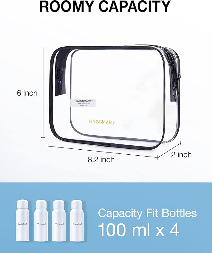 BAGSMART Clear Toiletry Bag 3-Pack TSA Approved Water-Repellent, Black