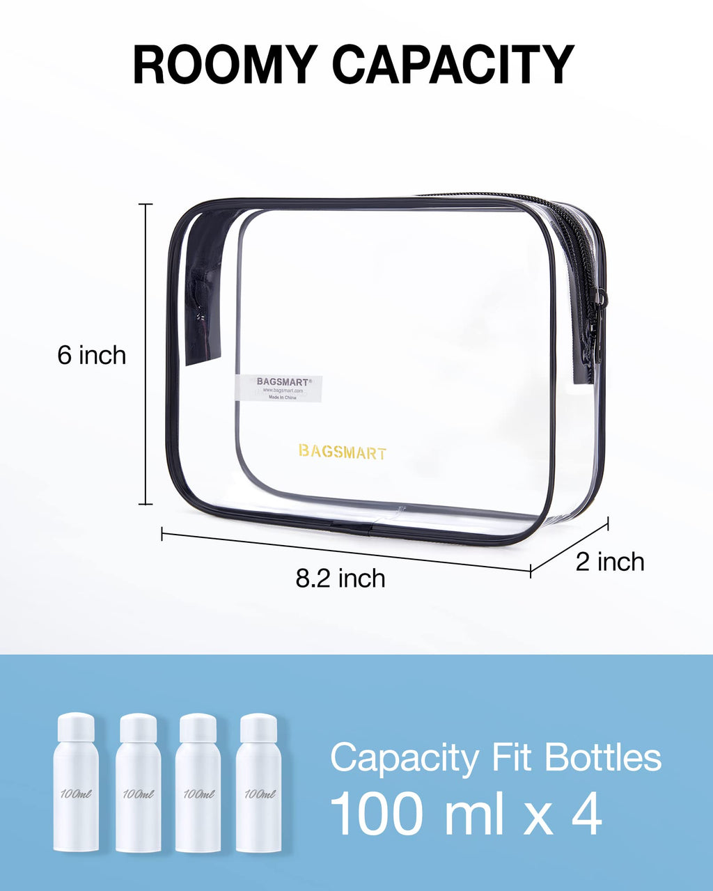 BAGSMART Clear Toiletry Bag 3-Pack TSA Approved Water-Repellent, Black