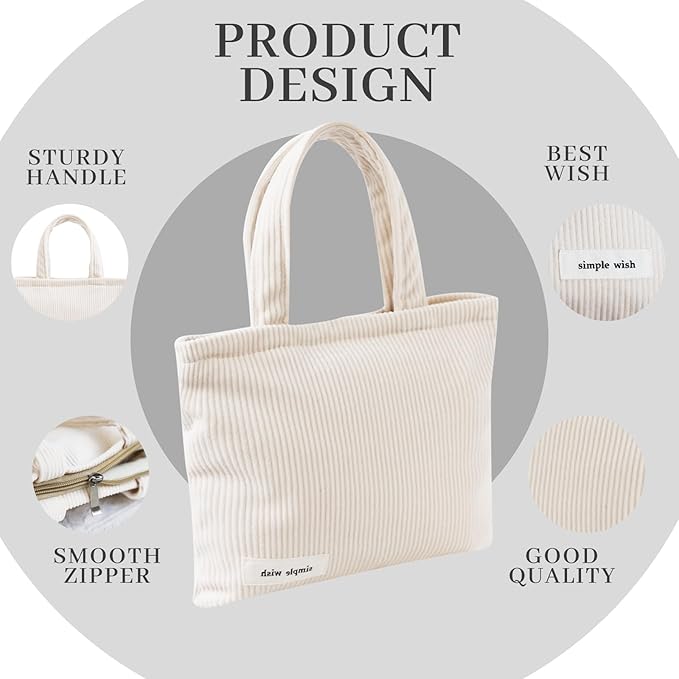 Wudygirl Makeup Bag Travel Cosmetic Bag for Women Small Makeup Pouch with Handle Zipper Cosmetic Pouch Handbag Aesthetic 8.3" x 6.7"(Beige)