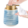 Modern Striped Style Gold Soap Dispenser for Bathroom, Ceramic Hand Soap Dispenser, Easy to Refill Liquid (Blue-Foam Pump)