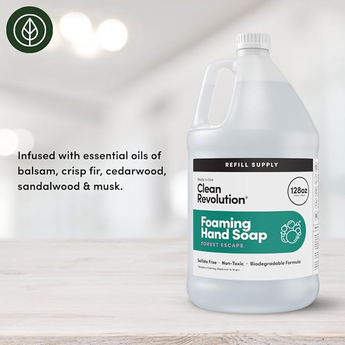 Clean Revolution Foaming Hand Soap Refill Supply Container, Ready to Use Formula, Forest Escape Fragrance, Gluten Free, 128 Fl. Oz