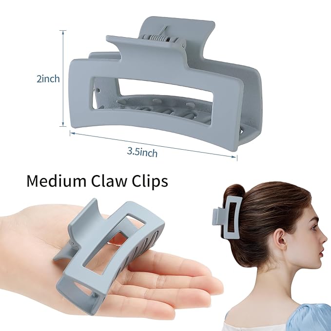 Sisiaipu Hair Clip, 3.5 Inch Medium Hair Claw Clips 6 Pack for Women - Brown, Blue, Beige, White, Square, Rectangle, Banana, Jaw Styles