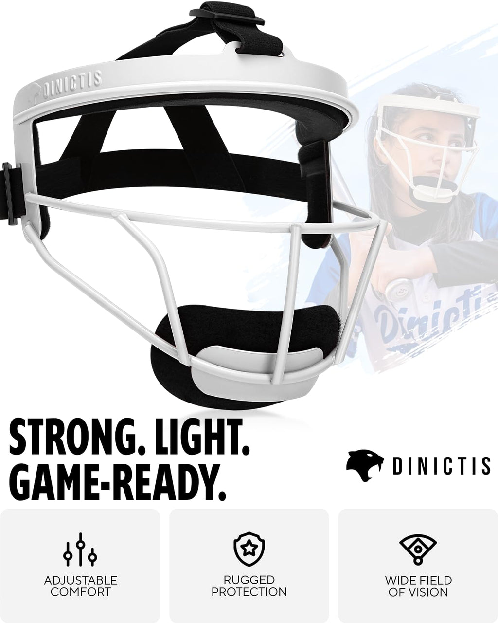 Dinictis Softball Face Mask, Lightweight, Comfortable, with Wide Field Vision, Durable and Safe Face Guards, Premium Protective Softball Fielder's Mask-White-Child(S)