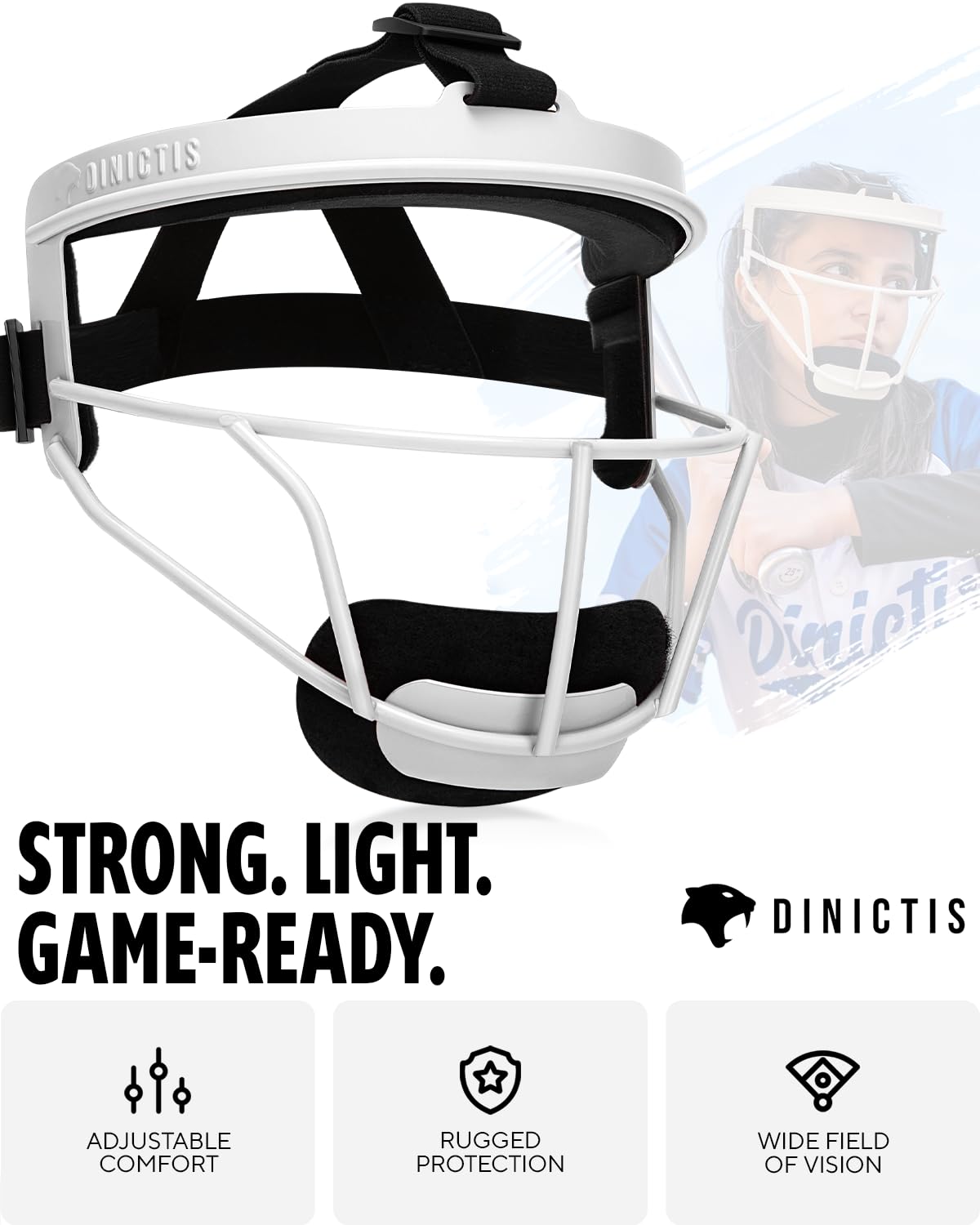 Dinictis Softball Face Mask, Lightweight, Comfortable, with Wide Field Vision, Durable and Safe Face Guards, Premium Protective Softball Fielder's Mask-White-Child(S)