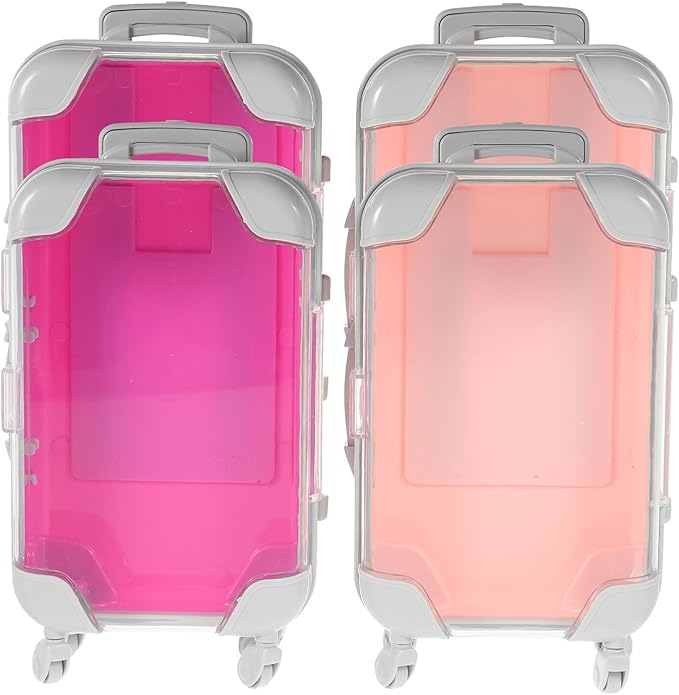 Homoyoyo 4pcs Mini Luggage False Eyelashes Organizer Boxes, Plastic Lash Storage Case with Travel Makeup Suitcases, Pink and Rose Red Eyelash Holder for Ladies Beauty and Lash Extension