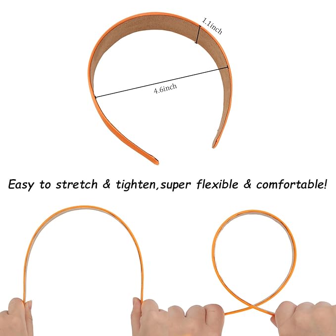 Wecoe 10 Pack Orange Headbands 1 Inch Wide Satin Headbands Women Non Slip Fashion Plain Head Bands Solid Hair Bands DIY Halloween Thanksgiving Day Hair Accessories for Women Girls Diademas Para Mujer