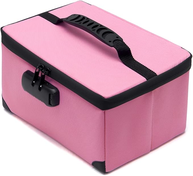 KaAutoler Portable Cosmetic Bag with Lock, Large Capacity Travel Makeup Case Organizer, Waterproof Makeup Bags for Girls Traveling With Handle and Divider Makeup Bag… (Pink)
