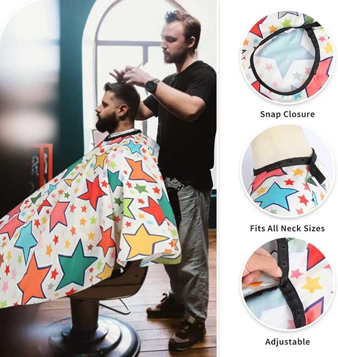 YELEGI Professional Hair Cutting Cape(2Pcs), Salon Barber Cape with Adjustable Snap Closure, Waterproof Hair Dye Color Cape Hair dressing stylist apron (Star & Colorful)