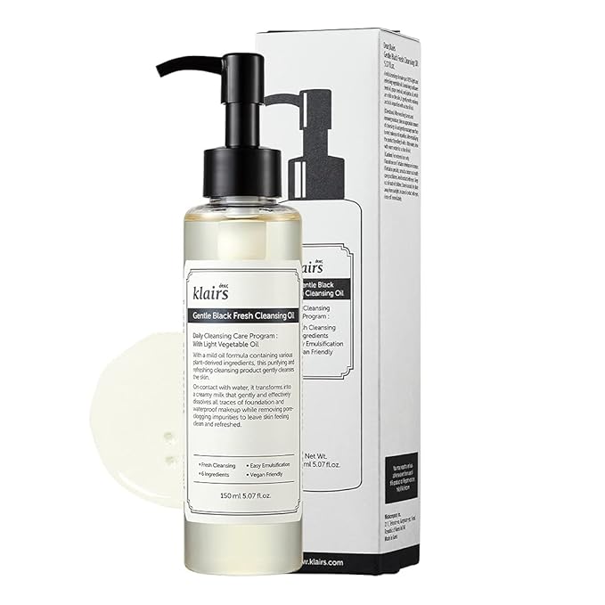 DearKlairs Cleansing Oil - 6 Plant Oils, No Parabens, Korean Makeup Remover for Sensitive Skin, Double Cleanse Step, Vegan Cruelty-Free, 5.07 Fl Oz