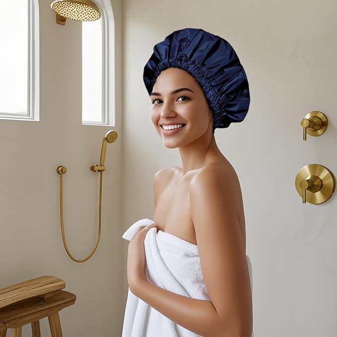 Edoneery Reusable Shower Caps for Women, Waterproof Long Hair Bonnet