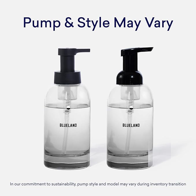 BLUELAND Hand Soap Starter Set, 1 Refillable Glass Foaming Hand Soap Dispenser in Slate with 4 Refill Tablets, Variety Scents, 4 x 9 Fl oz