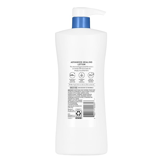 Suave Advanced Healing Hand & Body Lotion for Women, With Ceramides for Very Dry Skin, Hydrating, Non-Greasy Feel, Allergen-Free Moisturizing Cream, Lightly Scented, 28 fl oz Pump, 4 Pack