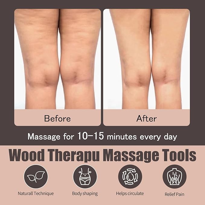 PYSEAN Wooden Massage Tool Set, 7-Piece Body Massage Kit for Home Use, Manual Included