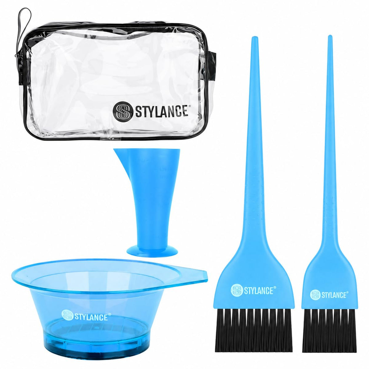 STYLANCE 5 Pieces Hair Dye Coloring Kit- Hair Tinting Bowl, Hair Dye Brush, Measuring Cup, For Salon Use & Home DIY Dyeing Tools (Blue)