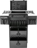 Professional Rolling Lockable Makeup Train Case on Wheels, Hairdressing Trolley Stylist Beauty Salon Cosmetic Luggage Travel Organizer Tool Box for Make-Up Artist, Hairstylist, Nail Artist