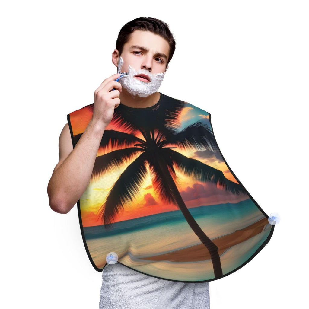 YQxwJL Tropical Beach Palm Tree Sunset Print Beard Bib Shaving Apron, Beard Hair Trimming Cape Gift For Dad