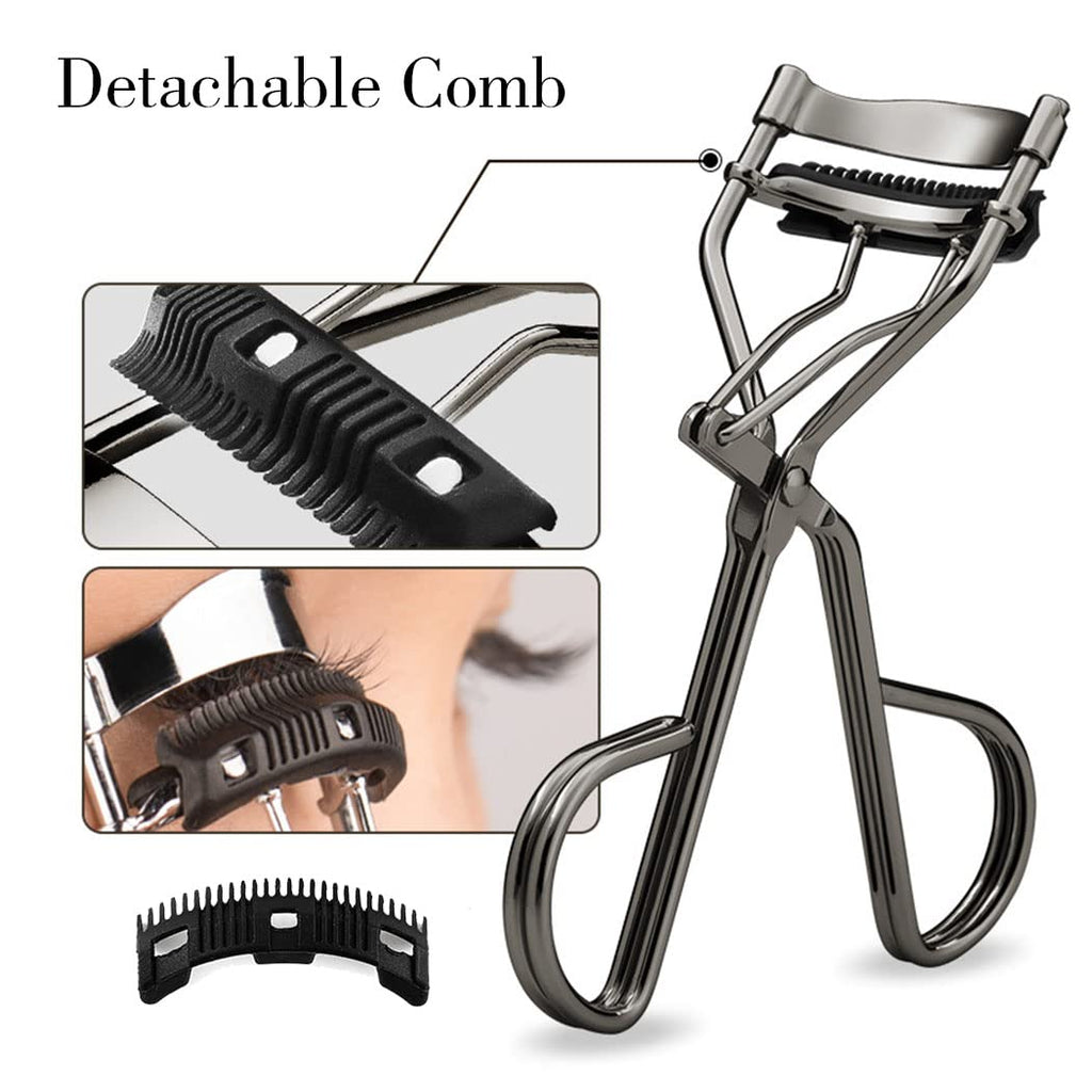 Uranian Eyelash Curlers with Built-in Comb Beauty Eyelashes Curlers Eyelash Cliper with 2 Replacement Silicone Refill Pads Premium Lash Curler Makeup Tool for Women and Girls (2 Black-Black Comb)