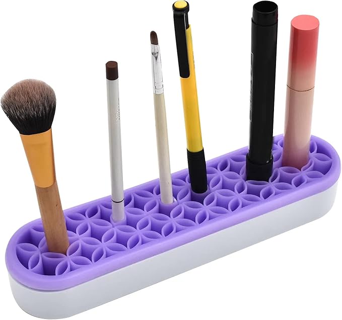 ESIW 2 PCS Multi-Purpose Cosmetic Storage Box, Desktop Organizers Silicone Make Up Brush Storage Stand, Desktop Storage Box for Eyeliner Pencil, Art Supplies, Painting Brush (Purple)