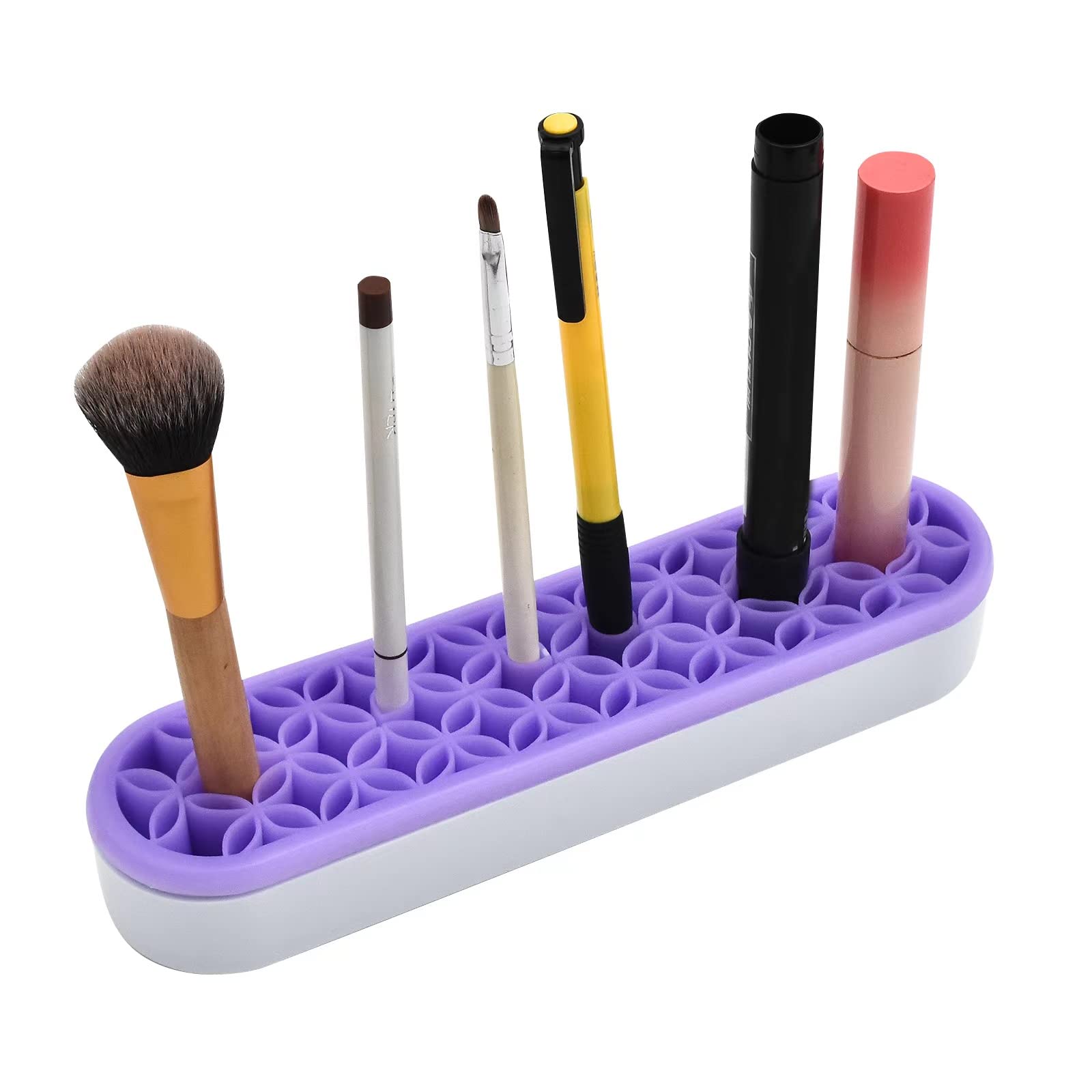 ESIW 2 PCS Multi-Purpose Cosmetic Storage Box, Desktop Organizers Silicone Make Up Brush Storage Stand, Desktop Storage Box for Eyeliner Pencil, Art Supplies, Painting Brush (Purple)