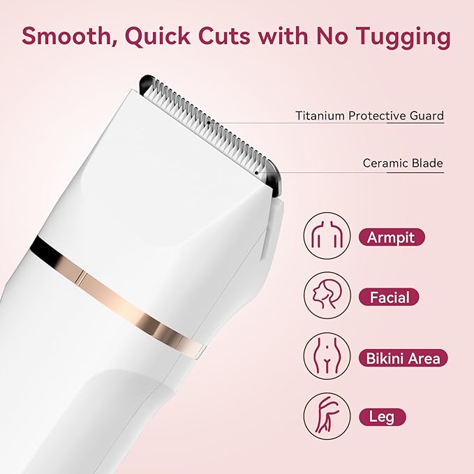 4-in-1 Electric Bikini Trimmer for Women - Painless Electric Razors for Facial/Body/Armpit/Pubic Hair, IPX7 Waterproof Replaceable Shaver Head & Nose Hair Trimmer for Travel, Gifts for Girlfriend Wife