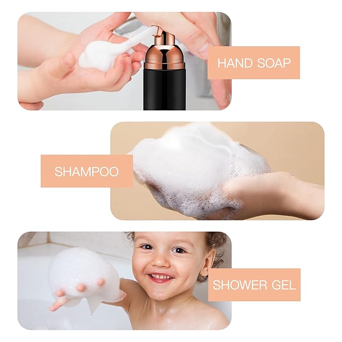 Owlyee Travel Foam Pump Bottle - 2oz Small Size Foaming Hand Soap Dispenser - Mini Portable Mousse Lash Shampoo Kit Container for Hair - Empty Leak Proof Plastic Rose Gold &Black Foamer 3Pack