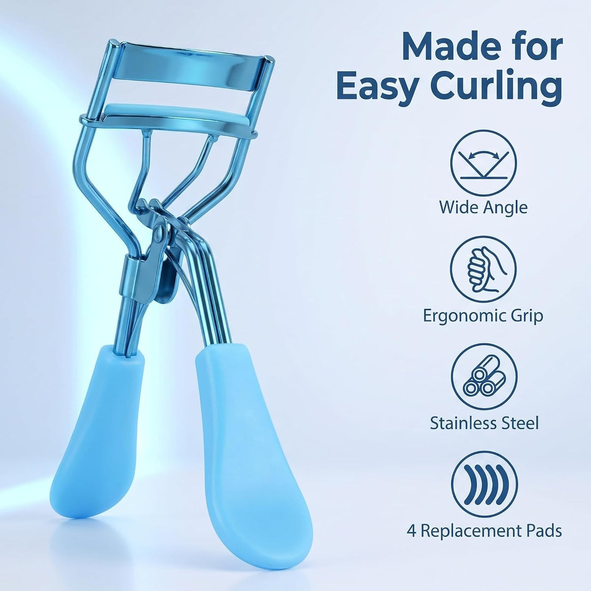 Blue Eye Lash Curler,Eye Lash Curler Makeup Eyelashes Tool to Curl and Lifted Lashes Eye,Eyelash Curlers for Women Eyelash Curler with 4 Replacement Refill Pads Lash Curler Premium Quality,Eye