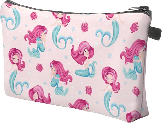 Aiphamy Cute Travel Makeup Bag Cosmetic Bag Small Pouch Gift for Women (Pink Mermaid)