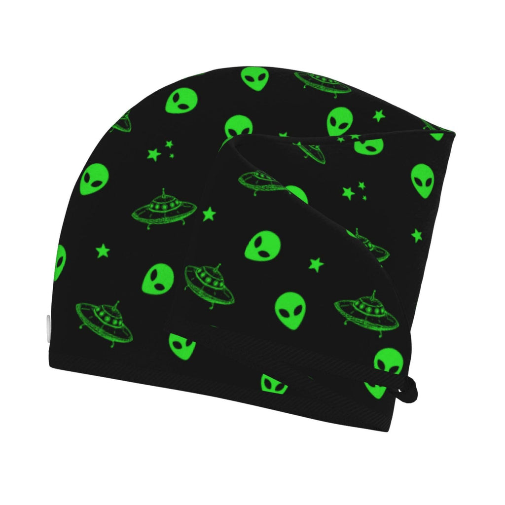 famliihw Galaxy Alien Hair Towel Wrap Microfiber Fast Drying Hair Turban with Buttons for Women Men Drying Curly, Long & Thick Hair