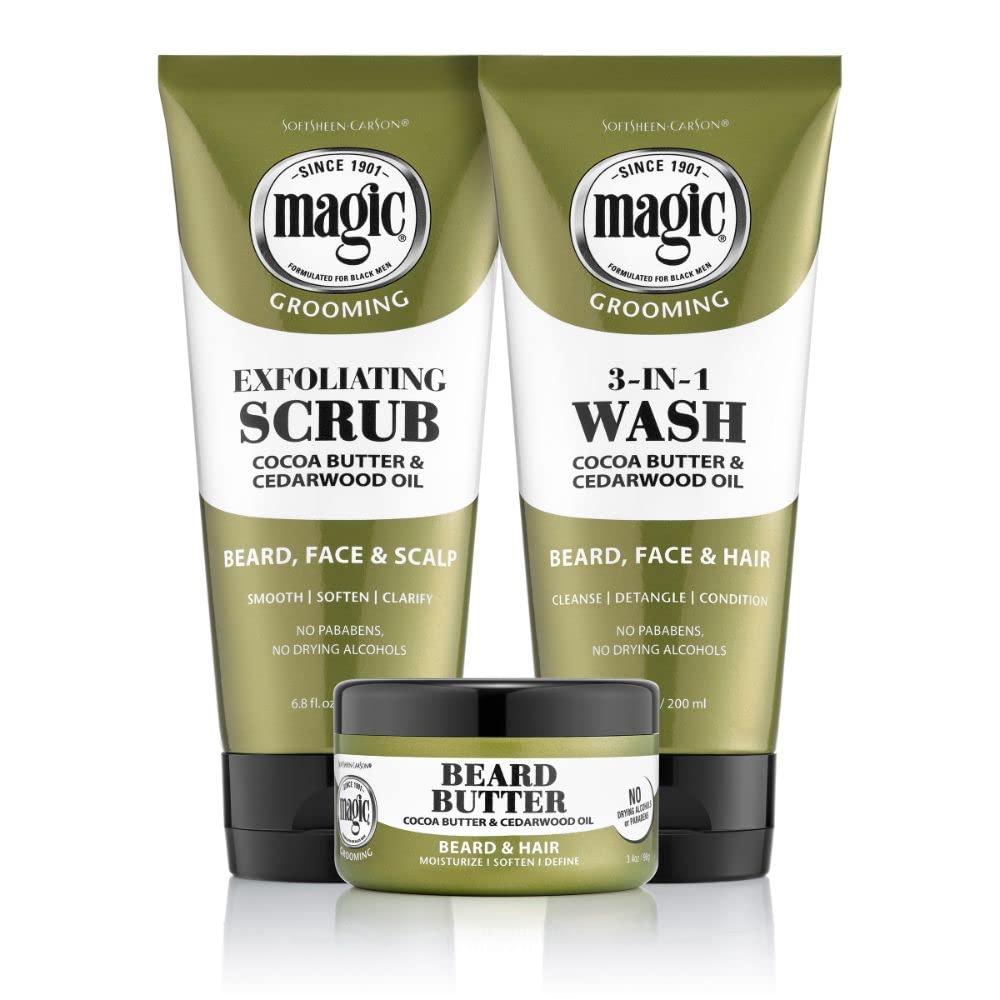 SoftSheen-Carson Magic Men's Grooming Facial Exfoliating Scrub, Softens, Smooths and Clarify, With Cocoa Butter and Cedarwood Oil for Beard, Skin and Scalp, 6.7 fluid ounces