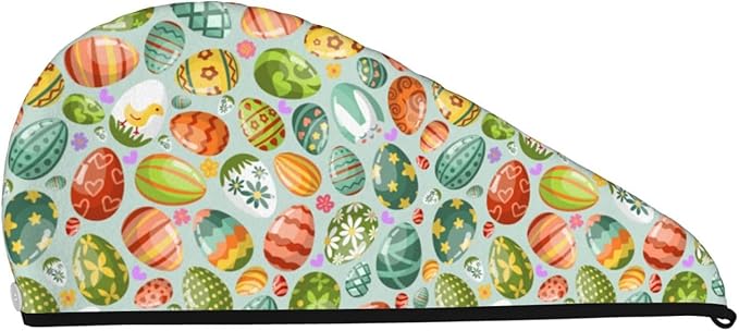 Easter Hair Towel Wrap Microfiber Fast Drying Hair Turban with Buttons for Women Drying Curly, Long & Thick Hair