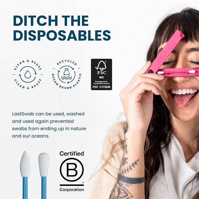 LastSwab Reusable Q-Tips for Makeup - Precision Silicone Cotton Swabs for Eyeliner, Mascara & Touch-Ups - Eco-Friendly Washable Q Tip Alternative - Zero Waste, Travel Case - Blue