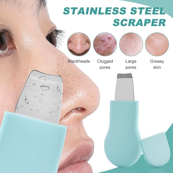 2-in-1 Blackhead Remover Tool for Face & Nose – Pore Cleaning Brush, Face Scrubber, Skin Care Scraper, Mask Applicator & Spatula for Men and Women | Deep Cleansing | Blue