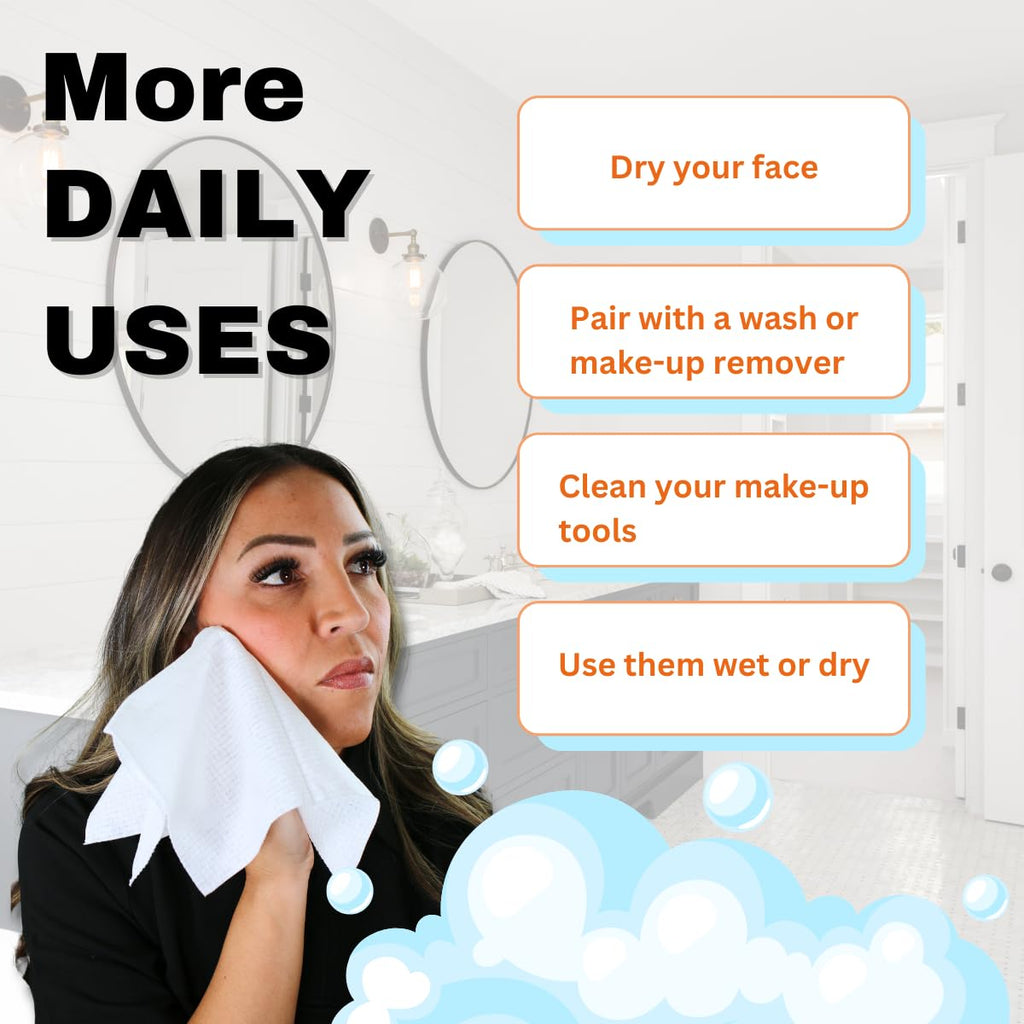 50 Pack Large Disposable Face Towels, Thick and Soft Cloths 10"×12"