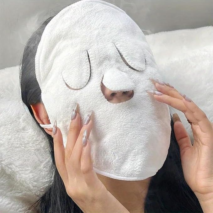 3Hole Towel Mask Cold and Hot Compress Facial Vaporizer Available Towel Moisturizing Beauty Spa Suitable for Women Facial Vaporizer Mask(2 Pack)