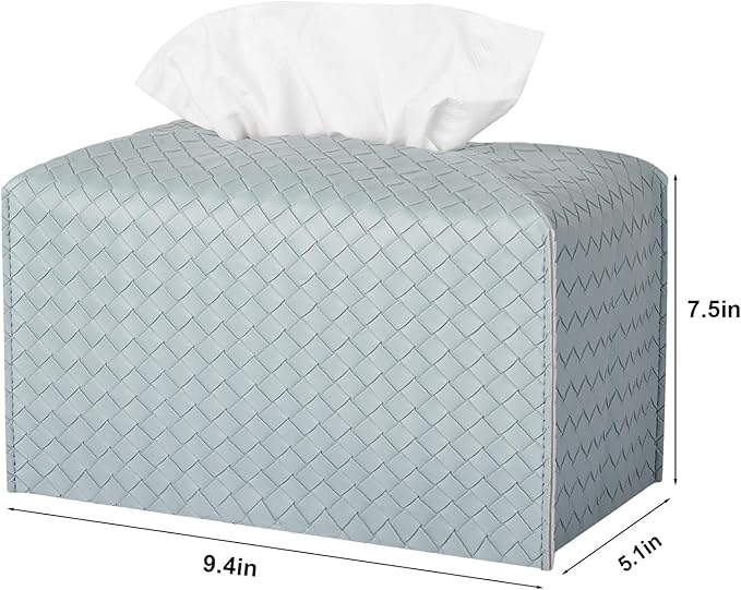 Tissue Box Cover PU Leather Tissue Holder Square Facial Tissue Case Facial Paper Organizer Dispenser for Bathroom, Vanity Countertop, Tabletop, Car, Rectangle, PowderBlue