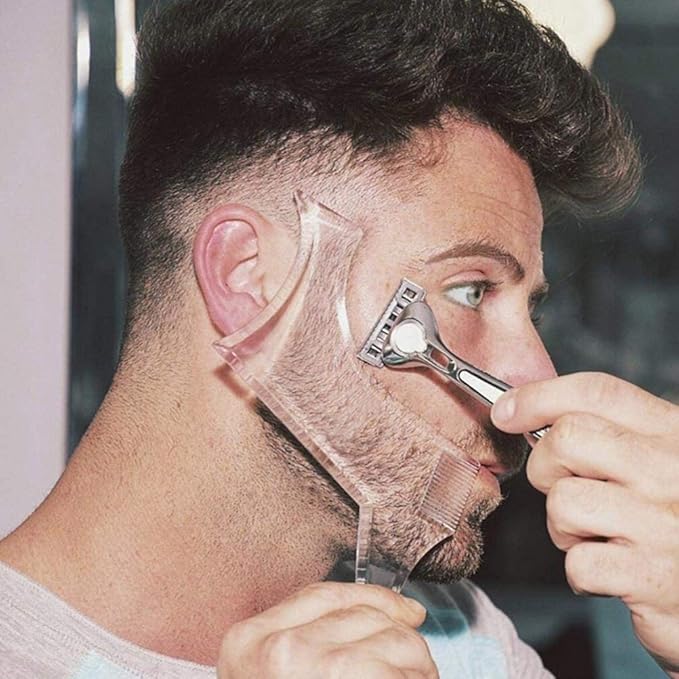 Beard Shaper Template Shaping Tool, Premium Quality Template Shaping for Goatee Mustache Sideburns Facial Hair Trimming Grooming Guide for Men Jaw Cheek Neck Line Symmetric Curve