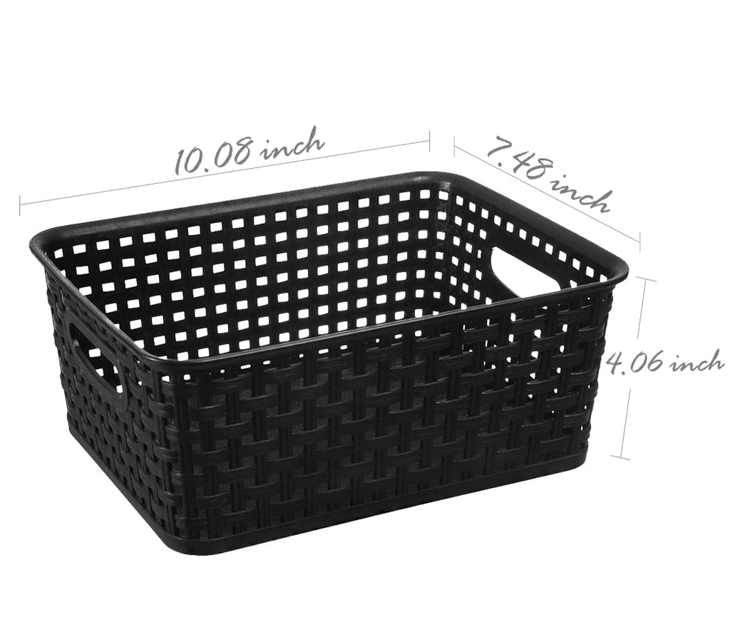ZHENFAN Black Plastic Woven Storage Baskets, 6-Pack Weave Basket Organizer for Kitchen Office Bathroom