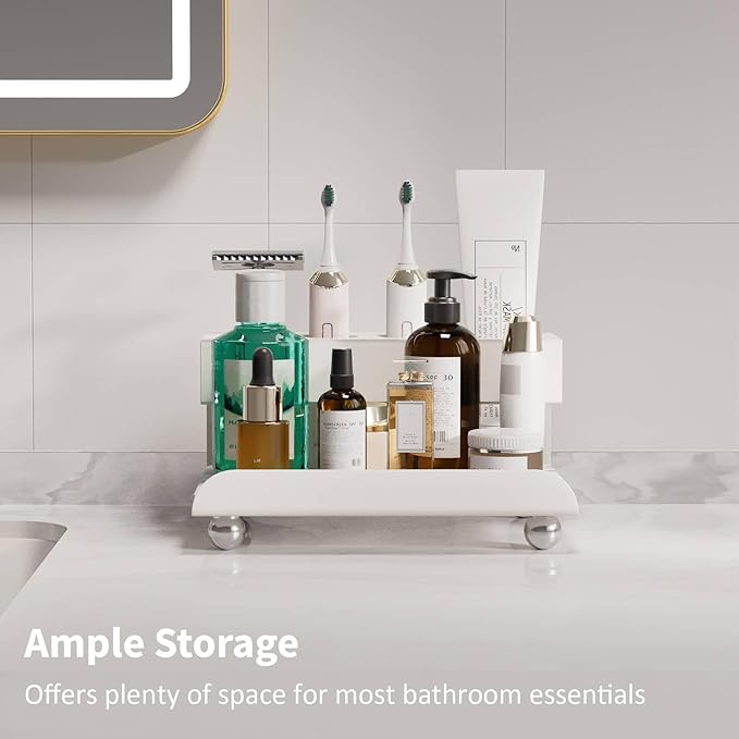 YOOLENS Quick Dry Electric Toothbrush Holder 4 Slots Metal Bathroom Counter Organizer for Toothpaste Razor Mouthwash, White