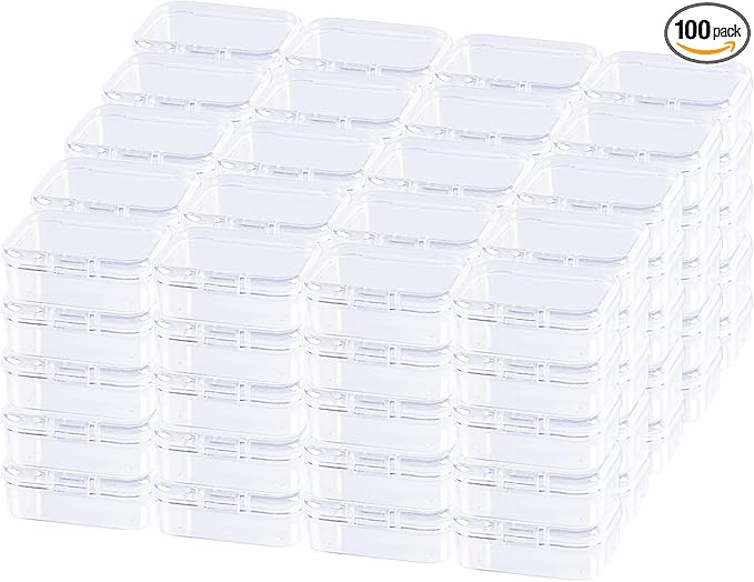 100 Pack Rectangular Mini Clear Plastic Storage Containers Box with Hinged Lid for Beads and Other Small Craft Items (2.56 x 1.77 x 0.79 inch)