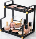 FFK 2 Tier Countertop Organizer, Cosmetic Organizer, Storage Shelf for Cabinet, Countertop, Pantry, Desktop, Ideal for Bathroom, Kitchen, Office (Black)