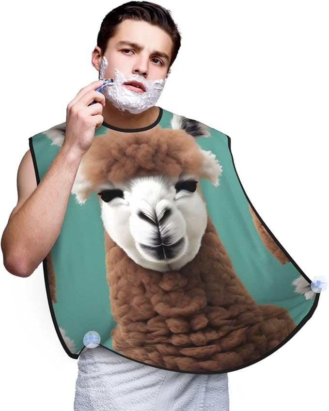 NOUZU Alpaca Llama Print Beard Bib Apron For Men, Beard Hair Catcher For Men Shaving Trimming,Beard Cape Cloth, Black