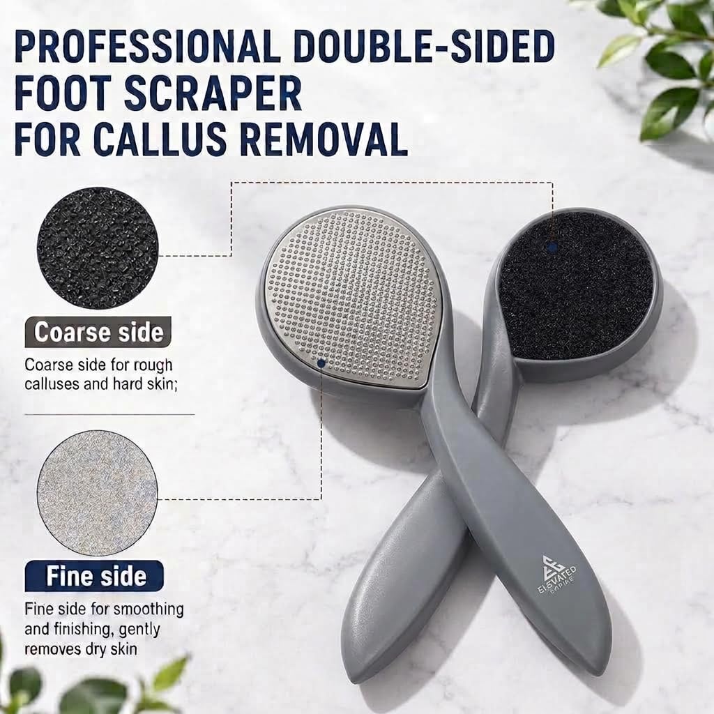 ELEVATED EMPIRE Foot Scrubber & File Callus Remover for Feet - Dual-Sided Stainless Steel Pedicure Tool for Cracked Heels, Dead Skin & Rough Skin - Wet or Dry Use, Men & Women