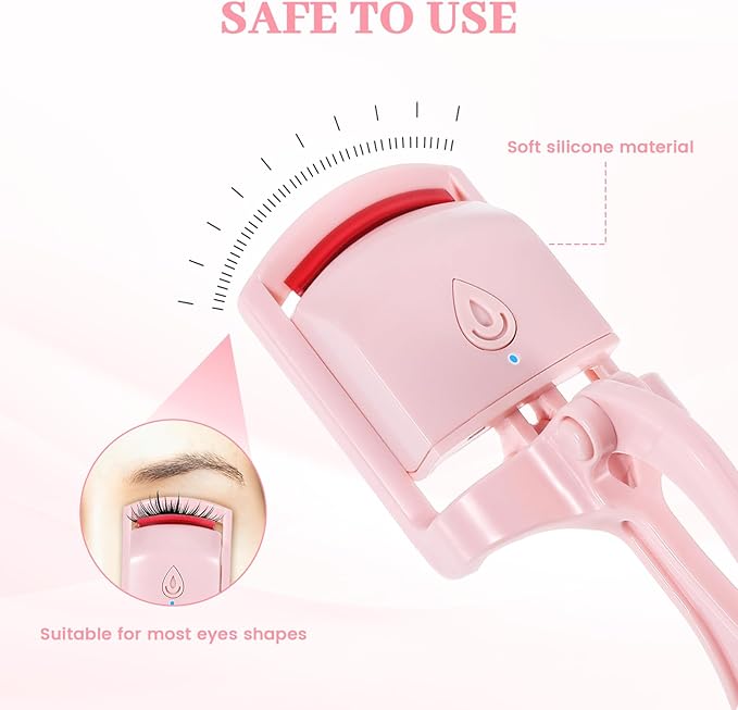 Heated Eyelash Curler, Fast Heat Up in 3s and 24h Long-Lasting Eye Lash Curler for Women,Safe Anti-Burn Heated Lash Curlers,USB Rechargeable Eyelash Curlers with Sensing Heating Silicone Pad(Pink)