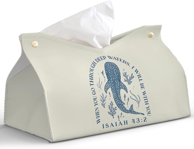 Whale Shark Christian Tissue Box Cover Rectangle,Ocean Whale Scripture Bible Toilet Paper Box,Leather Decorative Facial Paper Case for Living Room Bathroom Kitchen Office Desk,9.8x5.9x5.9In